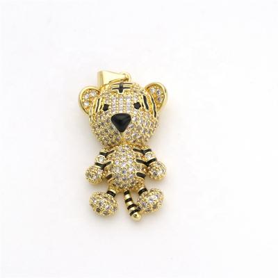 China New Design Cute Delicacy Clear CZ Micro Pave Gold Plating Cute Tiger Pendant For DIY Jewelry for sale