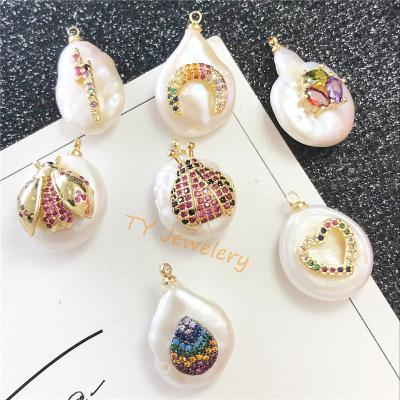 China Fashion New Arrival Micro Pave Beetle Irregular Shape Freshwater Pearl Pendant For DIY Jewelry for sale