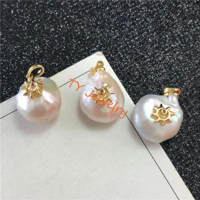 China Wholesale Concise CZ Micro Pave Charm Natural Freshwater Pearl Fire Sun Charms For Jewelry Making for sale