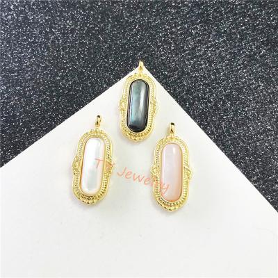 China Chic New Connector Gold Plated Semi Precious Stone Rectangle Bar Jewelry Pendants For Necklace Making for sale