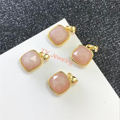 China New Design FASHIONABLE Delicacy Pink Onyx Stone Square Pendant For Jewelry Making for sale