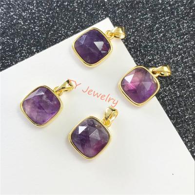 China CLASSIC Wholesale Amethyst Bead Stone Square Pendant Loops Dangle Charm For DIY Jewelry For Necklace for sale