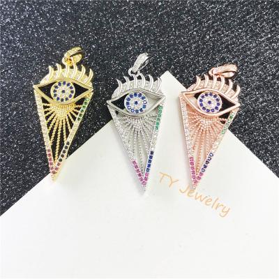 China New Design FASHIONABLE CZ Micro Pave Gold Plating Blue Eye Pendant For Jewelry Making for sale