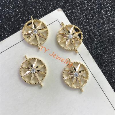 China Fashionable New Design Clear CZ Micro Pave North Star On Round Shape Connector Charms For DIY Jewelry Making for sale