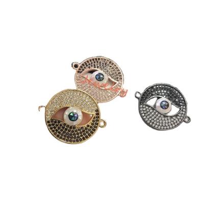 China Jewelry Connector CZ Micro Pave Round Evil Eye Connector For Jewelry Making for sale