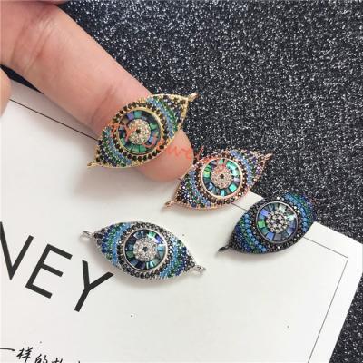 China Jewelry Connector Delicacy Pave CZ With Natural Abalone Blue Eye Charm Connector For Necklace Making for sale