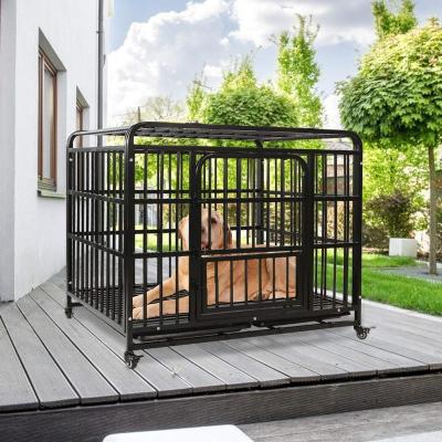 China Stored 50 Inch Wheel Double Door Metal Lock Outdoor Stainless Aluminum Dog Crates Heavy Duty Dog Crates for sale