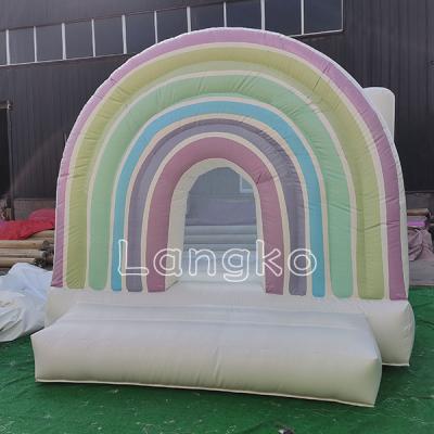 China Amusement park/place party/family/shopping mall/social center white inflatable rainbow mini bouncy castle combo cheap house for sale