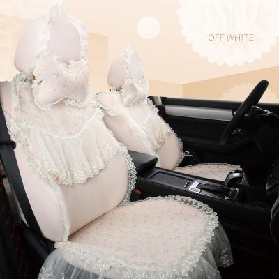 China 2021 high levels lace fabric waterproof/dustproof/non-slip/easy clean soft girly combine with velor material custom size of car seat cover full set for sale