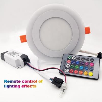 China Modern Remote Control Double Color Led Panel Light CCT Adjustable Recessed Ceiling Downlight Led Round 24w RGB Led Panel Light for sale