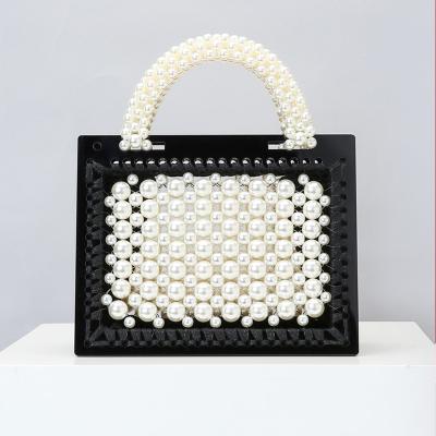 China High Quality Customized Hand - Woven Pearl Acrylic Clear Evening Clutch Bag For Women for sale