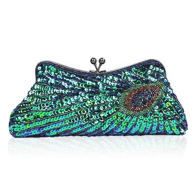 China Hot-selling high quality peacock beaded sequined evening clutch bag for cheongsam ladies for sale