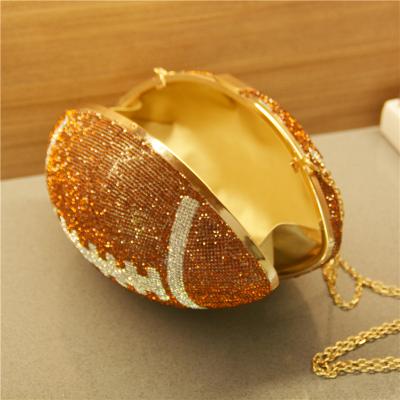 China Party Bag Women Rugby Shaped Round Ball Crystal Evening Bag Clutch Handbag Rhinestone Body Cross Purse For Wedding Party for sale