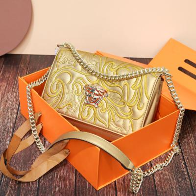 China 2021 new fashion bag small network embroidery border female red chain square bag shoulder back across the European and American Ba for sale