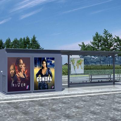 China Galvanized Indoor Outdoor Smart Seel Advertise Light Box Gps Bus Stop Announcer Bus Station Shelter for sale