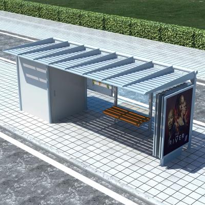 China Outdoor Bus / Advertising Waiting Bus Station Galvanized Steel Solar Powered Advertising Board Signage Shelter for sale