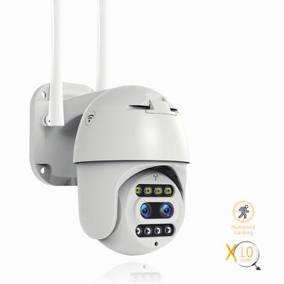 China Dual Lens 4mp 10X Zoom Wifi CCTV Camera Built-in Outdoor Dome Wireless Siren IP Colorful In The Night AI Humanoid Tracking Smart PTZ Camera for sale