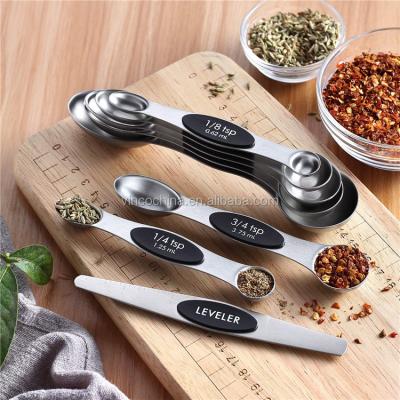 China S/S 430+ PP Dual Side Magnetic Measuring Scoop 8pcs Coffee Spoons Measuring Tool Kit for sale