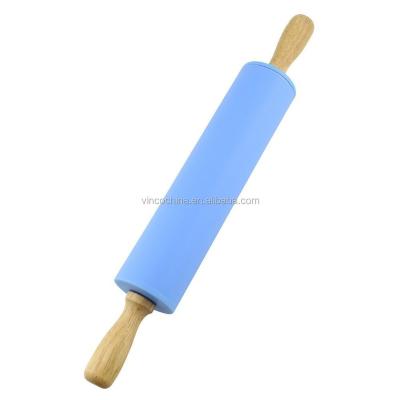 China 9 Inch Wooden Product Viable Handle Silicone Pin Gun Pastry Baking Tools for sale