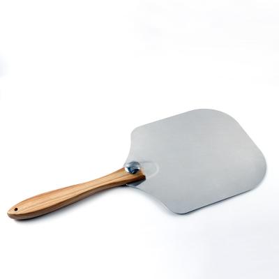 China Sustainable Aluminum Pizza Peel Shovel Cutter With Folded Wooden Handle Pizza Shovel Pala Para Pizza for sale