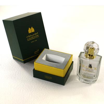 China Handmade luxury colonge arabic perfume bottle with embossing and flocking perfume packaging box for sale