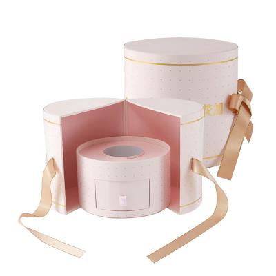 China Recyclable Round Rigid Gift Box Containers With Ribbon Display Gift Box For Depotting Permanent Soap Flower Jewelry for sale