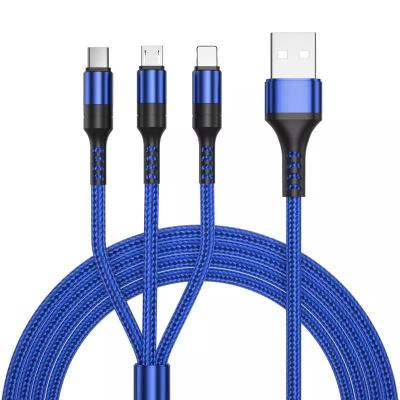 China Etc.electronic mobile phone product nylon braided 3 in 1 usb charger cable micro usb type 3.0 C fast charging data cable for mobile phone for sale