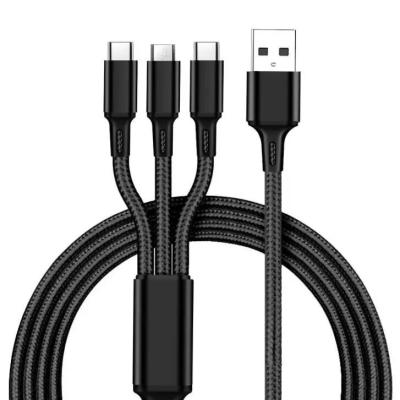 China Etc.electronic mobile phone factory wholesale 3 in 1 micro usb type-c charging cable data wire fast charging Three-in-One nylon braided data cable for sale