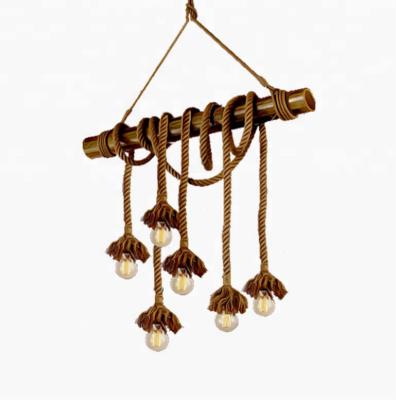 China Retro Vintage Creativse Decorative Design Bamboo E27 Rope Pendant Lamp Kitchen Hemp 220v Modern Decorated Chandelier Light Fixture for sale