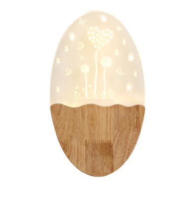 China Children Decorative Modern Acrylic Indoor Bedside Egg Shape Wall Sticker 3d Wall Sticker 3d Wall Sticker Wooden Led Night Lamp for sale