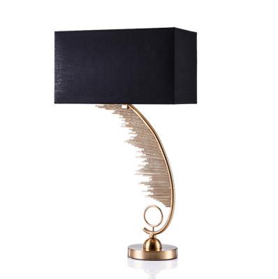 China EUROPEAN Black Fabric Shade Art Deco Bronze Led Desk Study Reading Lamp For Bed Metal Stand Indoor Flower Table Light for sale