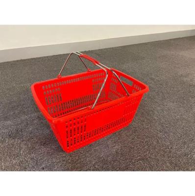 China Orange Plastic Material Supermarket Shopping Basket With Double Handles 510*290*250mm for sale