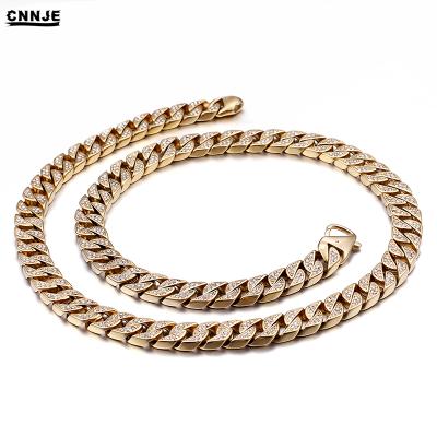 China Trendy Rhinestone Key Stone Jewelry Sets Dubai 24K Gold Plated Stainless Steel Chains Necklace For Men for sale