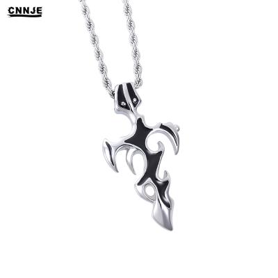 China Wholesale Religious Stainless Steel Black Pendant Flame Sword Cross Chain Necklace For Men for sale