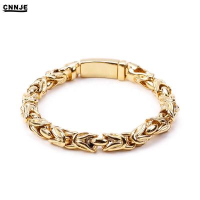 China Fashionable Polished Custom High Logo Men's Stainless Steel Charm Bracelet 18K Gold Jewelry for sale