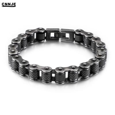 China Retro Vintage Bicycle Stainless Steel Chain Bracelet Classic Black Bangle Mens Punk Jewelry for sale