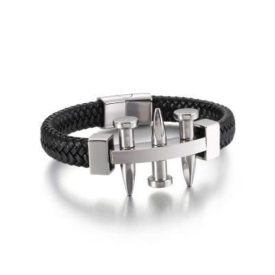 China Custom Fashion 316L Stainless Steel Bracelet Mens Jewelry Leather Leather Bracelet For Gift for sale