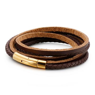 China Retro Vintage Customized Brown Multilayer Leather Bracelet Wristband Accessories Wholesale for sale