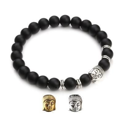 China 2019 Religious New Matte Black Agate 8mm Beads Elastic Rope Men's Bracelet With Buddha Head Accessories for sale