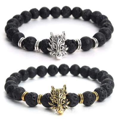 China FASHIONABLE Unisex Handmade Natural Bracelet Lava Stones Gold Plating Dragon Head Jewelry Natural Stone for sale