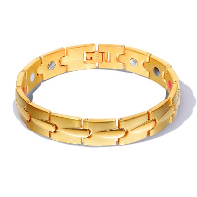 China Luxury Dubai 18K Gold Plated Stainless Steel Energy Bracelet With Germanium Magnetic Wholesale Jewelry for sale