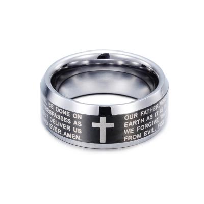 China Religious Jesus Cross Ring Tungsten Carbide Bible Ring Christian Gift Accessories English Version for sale