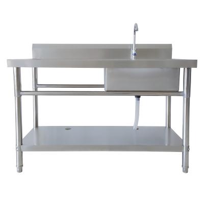 China 201/304 commercial stainless steel hotel equipment kitchen stainless steel cutting board work prep table with double sink for sale