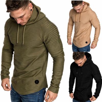 China European Breathable Colorful Striped Hooded T-shirt Round Neck Long Sleeve Sheath 2019 Solid Slim American Pleated Men for sale