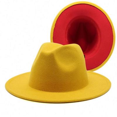 China Fedora Hat For Festival Red Wide Fedora Black Edge Dobby Polyester Cotton Wool Felt Fedora Hat For Men 2 Tone Hat for sale