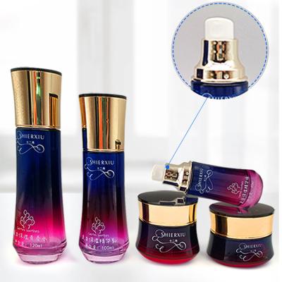 China Silk Screen Printing Luxury Facial Toner 100ml 15ml Skin Care Serum Bottle And Jar Glass-Glass Set for sale