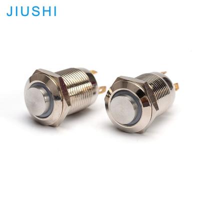 China A12-10DH Plating Head Ring Light Metal High Push Button Switch Mounting Hole 12mm CHINA Stainless/Brass Button Momentary for sale