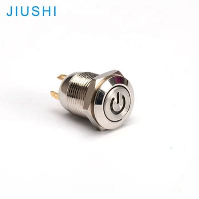 China New Design A12-10DD Metal Button IP65 Stainless/Brass Plating Momentary Push Button Switch With Power Symbol LED 12mm Mounting Hole for sale