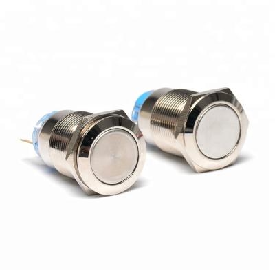 China Diameter 19mm hole main metal plating A19-11T waterproof push button switch flatest stainless/brass button 3pins latching 1NO 1NC CHINA for sale