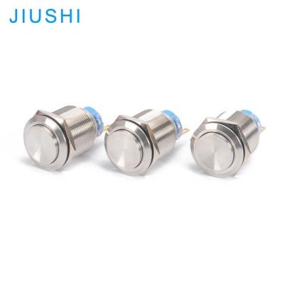 China A22-11H 22mm Flat Round Stainless Steel Head IP65 Button Metal Push Button Switch Waterproof Momentary Mounting Hole 3 Terminals Stainless Steel for sale